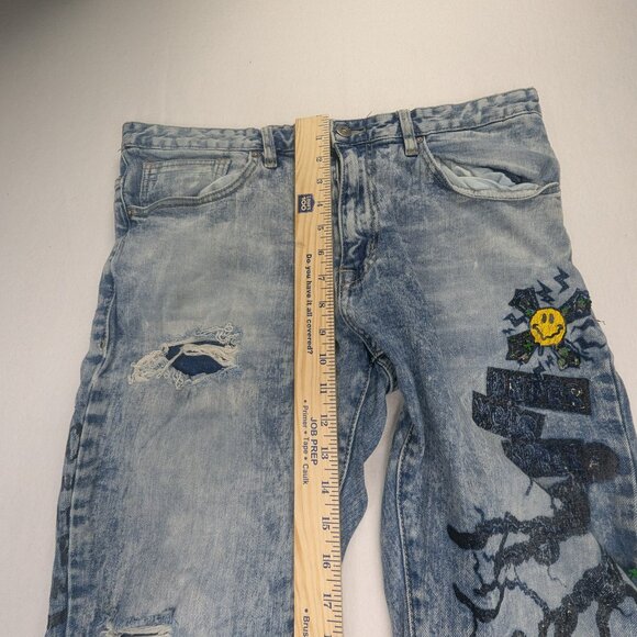 Men's Smoke Rize Sheffield Grafic Jeans Size 36/34 Blue - Picture 11 of 15